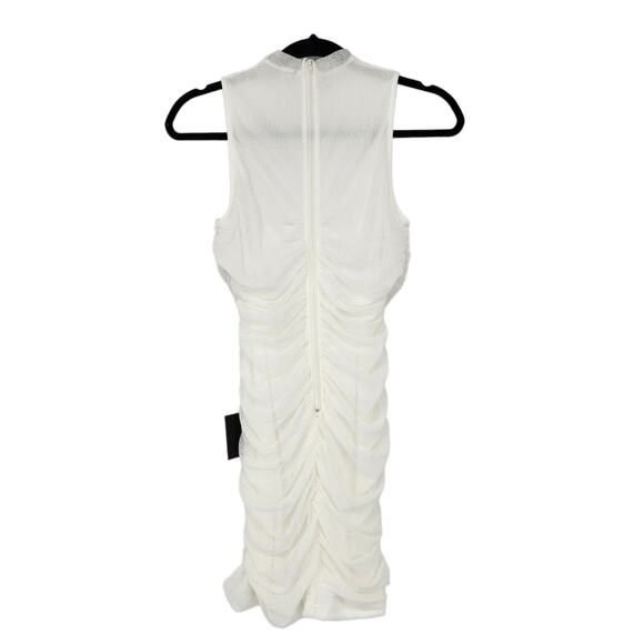 Lulu’s The Modern Movement White Mesh Ruched Mock Neck Mini Dress Size Medium - Picture 4 of 4